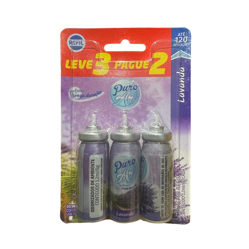 Refil Desodorizador Puro Ar 12ml Lavanda Com 3 Unidades