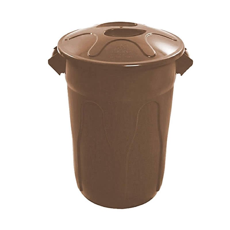 Cesto Plástico Tipo Balde Com Tampa 100 litros, Marrom CR100m