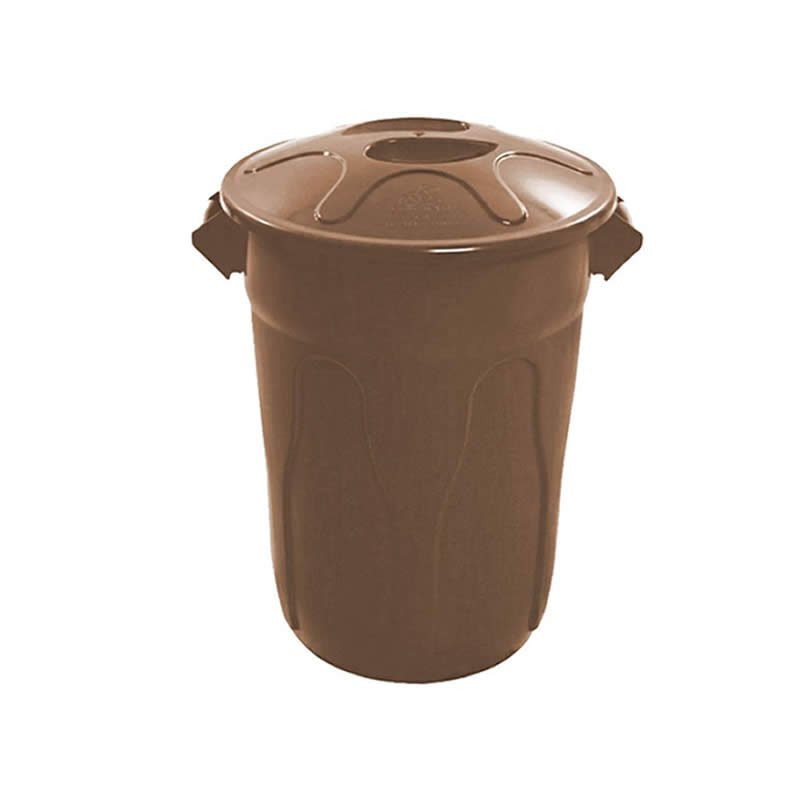 Cesto Plástico Tipo Balde Com Tampa 60 litros, Marrom CR60m