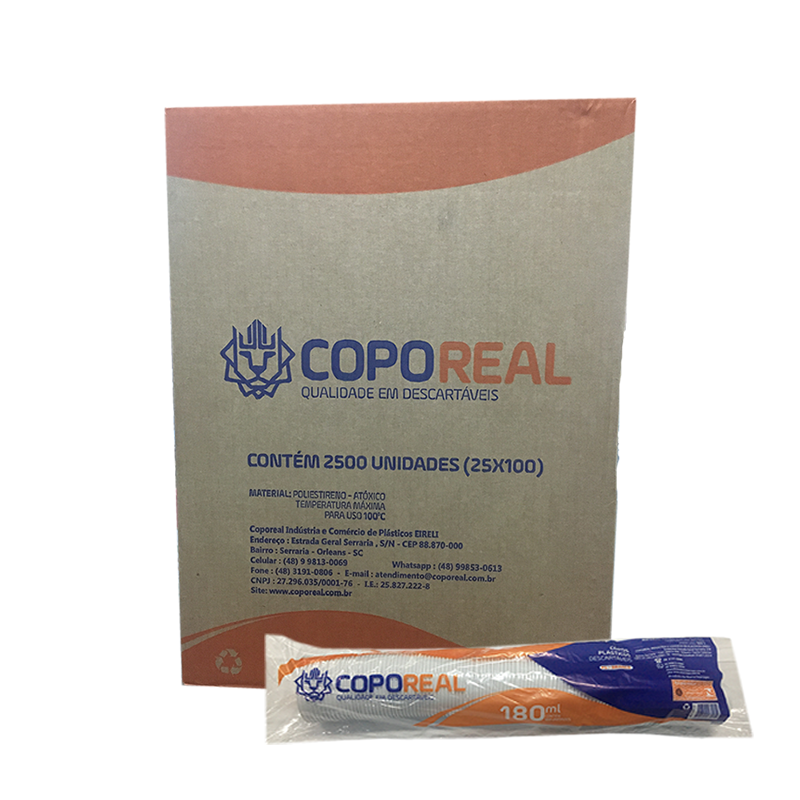 Copo Descartável Real 180ml Branco Caixa Com 2.500 Unidades