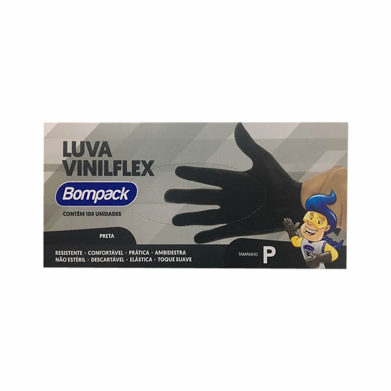 Luva Vinilflex P Preta 100 Unidades Bompack