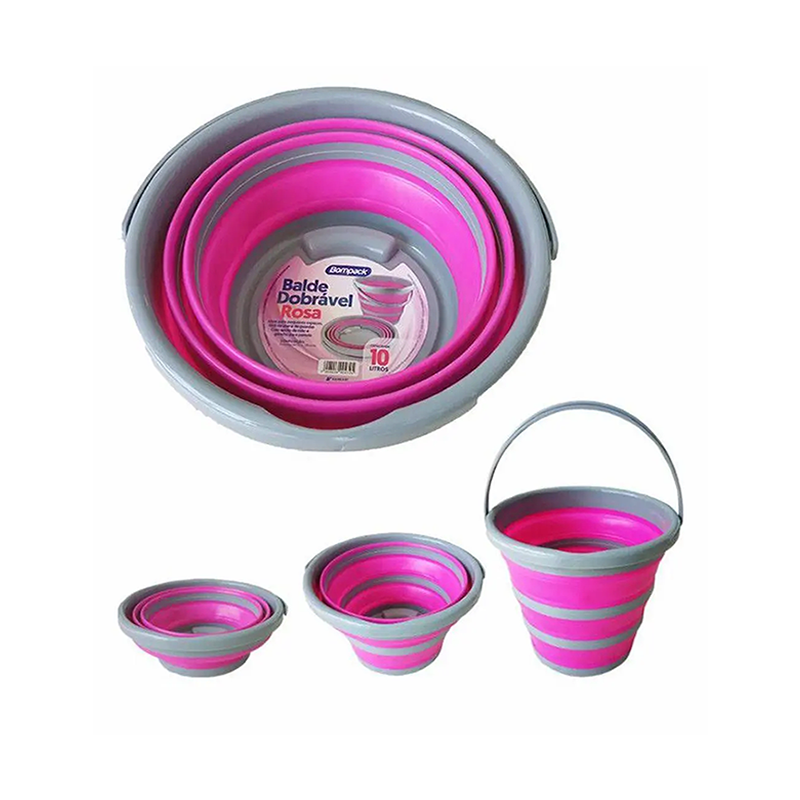 Balde Dobrável Rosa 10 litros Bompack