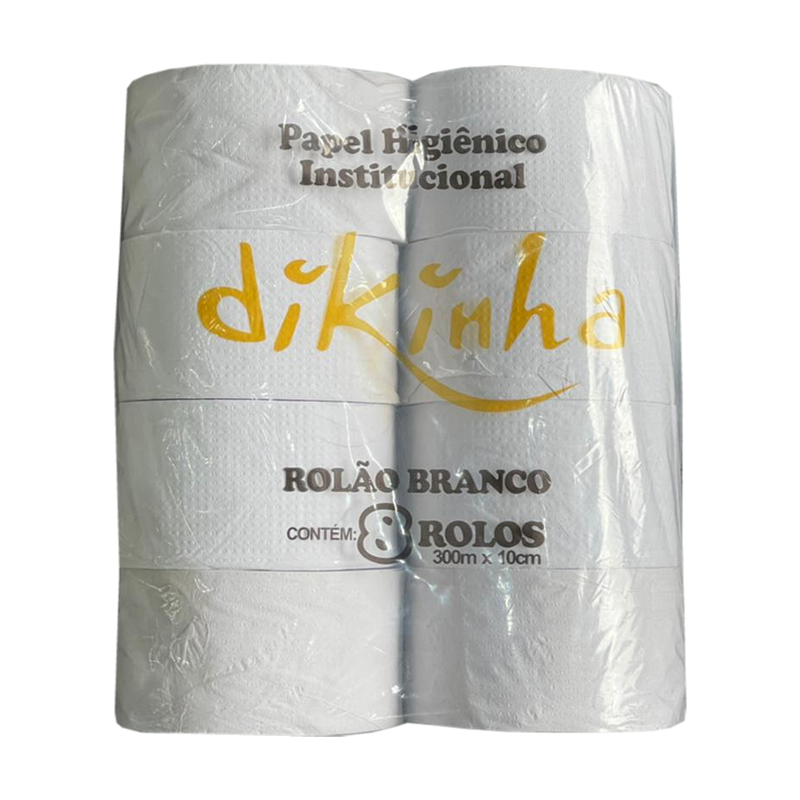 Papel Higiênico Rolão com 8 Rolos 10x300m Branco Dikinha