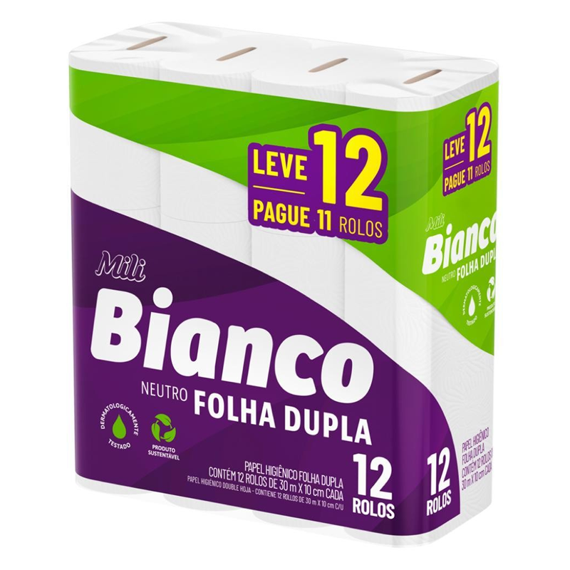 Papel Higiênico Bianco Folha Dupla 12x30m