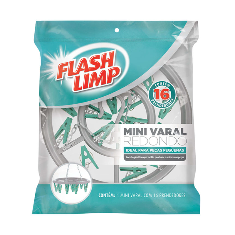 Mini Varal Redondo Com 16 Prendedores Flash Limp