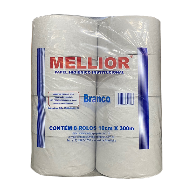 Papel Higiênico Rolão com 8 Rolos 10x300m Branco Mellior