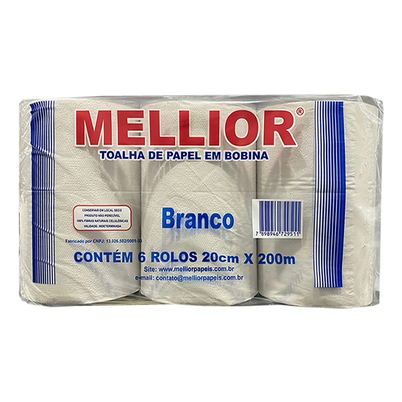 Papel Toalha em Bobina Branca 6x200m Mellior