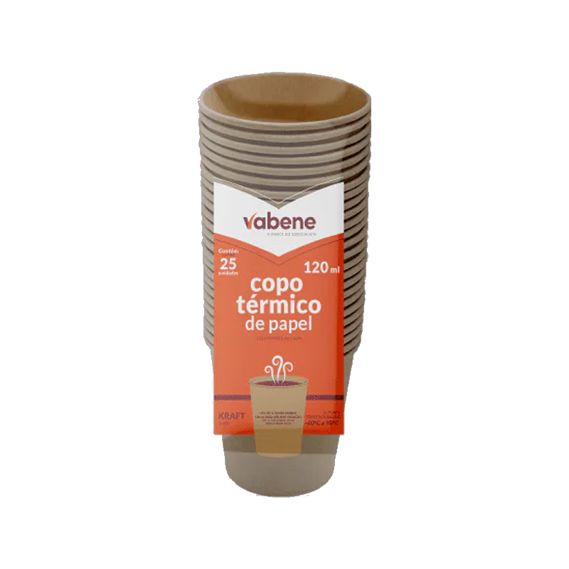 Copo Térmico de Papel Kraft 120ml com 25 Unidades Vabene