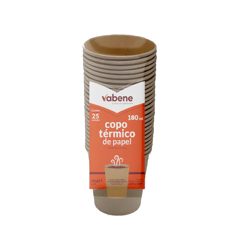 Copo Térmico de Papel Kraft 180ml com 25 Unidades Vabene