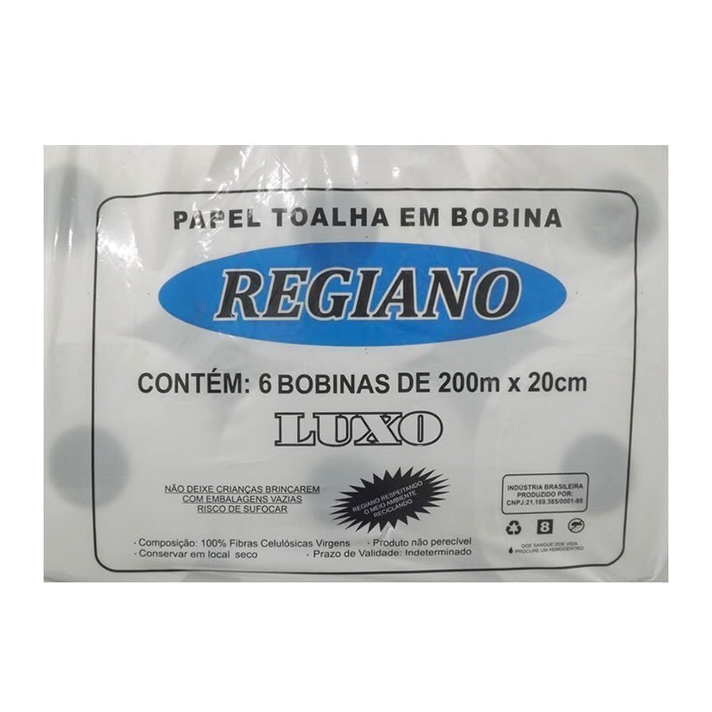 Papel Toalha em Bobina Branca Luxo 6x20x200 Reggiano
