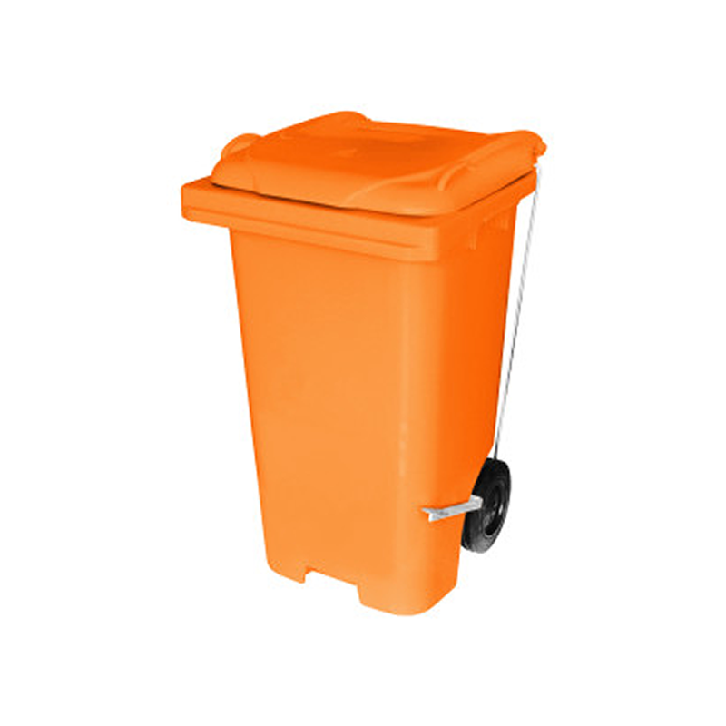 Carro Gari Contêiner Laranja 240 Litros Com Rodas e Pedal Lateral C240pl