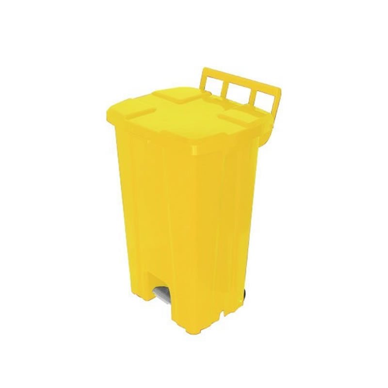 Cesto Amarelo Quadrado Com Tampa, Pedal e Rodas 100L P100am