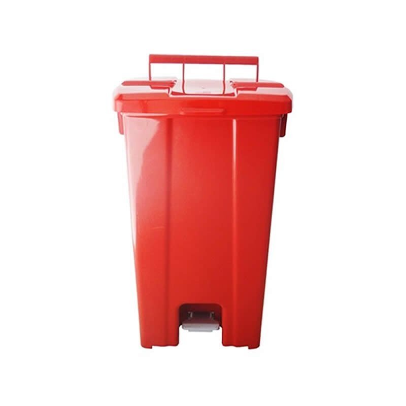 Cesto Vermelho Quadrado Com Tampa, Pedal e Rodas 100L P100v
