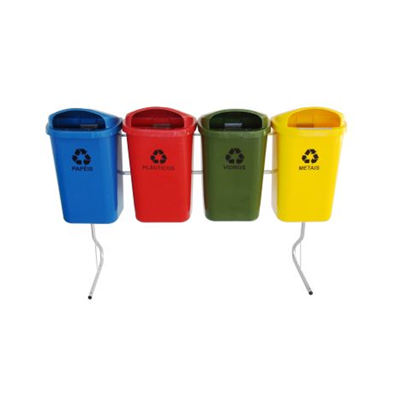 Conjunto Para Coleta Seletiva 50 litros com 4 Cestos e Estrutura ST7