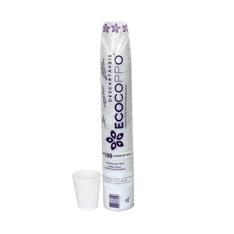 Copo Descartável Ecocoppo 180ml Branco Com 100 Unidades