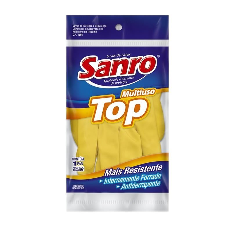 Luva de Látex Amarela M Sanro Top